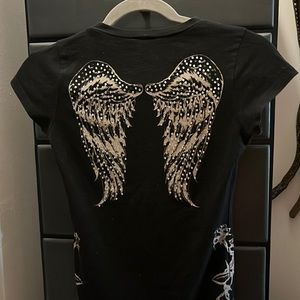 Rock & Rose Crystal Studded Angel Wing Tshirt - Size Small